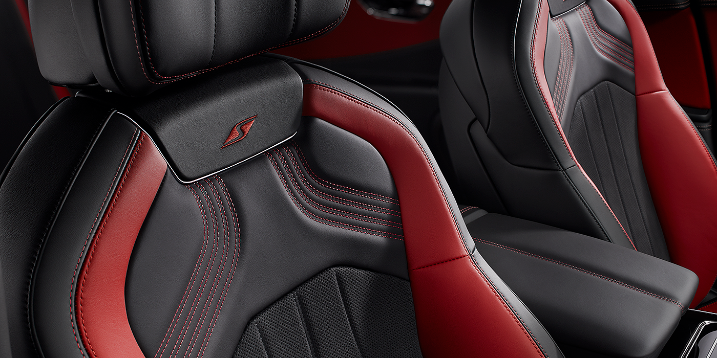 Bentley Firenze Bentley Flying Spur S seat in Beluga black and \hotspur red hide with S emblem stitching