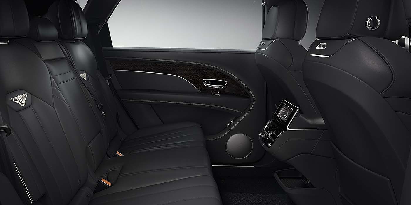 Bentley Firenze Bentley Bentayga EWB SUV rear interior in Beluga black leather