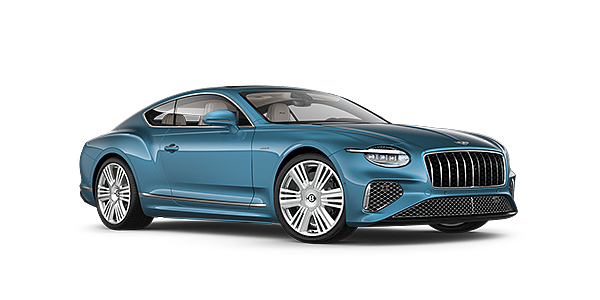 Bentley Firenze New Bentley Continental GT Azure coupe front three quarter in Light Windsor Blue paint