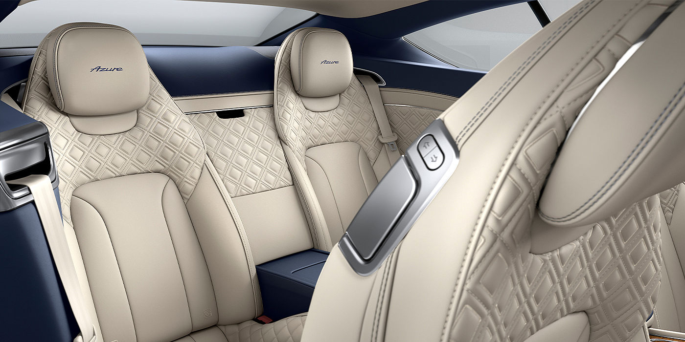 Bentley Firenze Bentley Continental GT Azure coupe rear interior in Imperial Blue and Linen hide